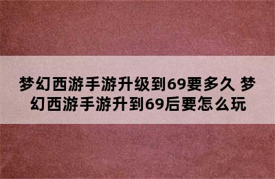 梦幻西游手游升级到69要多久 梦幻西游手游升到69后要怎么玩